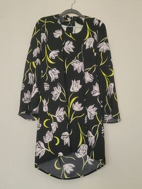 Halogen Black Drop High-Low Tulip Floral Dress with White & Lime